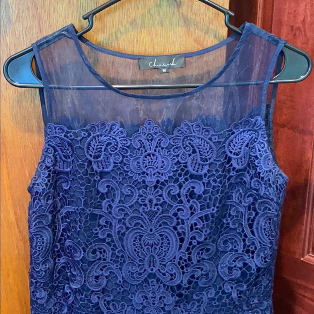 ChicWish Navy Blue Crochet Lace & Chiffon Dress
